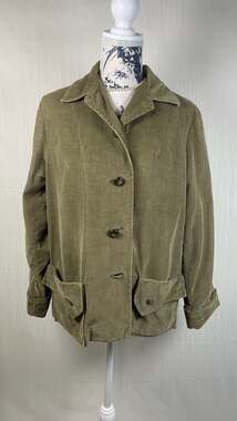 Vintage 1960s Dutchmaid Khaki Corduroy Jacket with Plaid Lining Sz 36